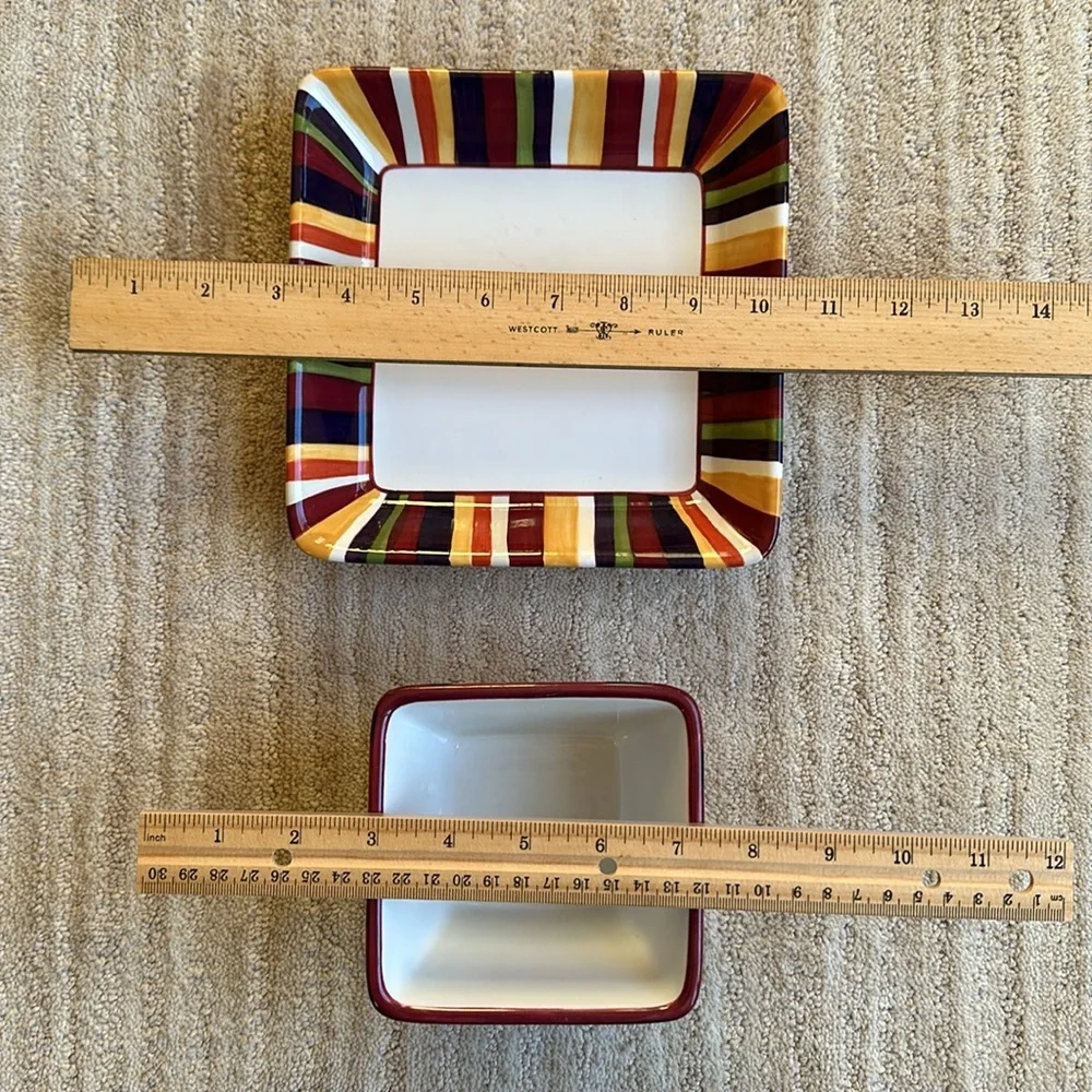 The Pampered Chef Simple Additions Stripe Set Plate and Square Bowl Entertaining